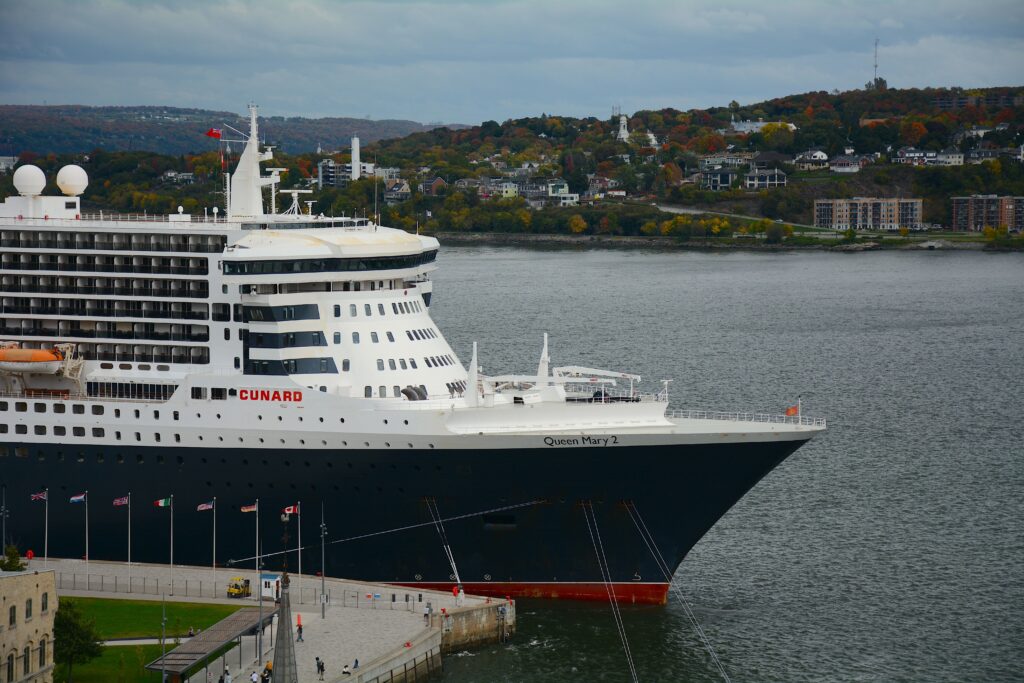 Queen Mary 2 Cunard ocean liner in Québec before her 2027 refurbishment