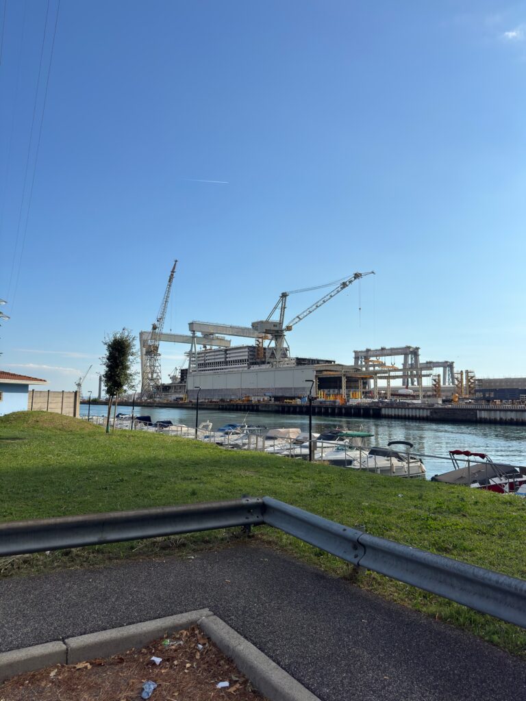 Norwegian Bella shipbuilding at Fincantieri in Italy – exterior shipyard view