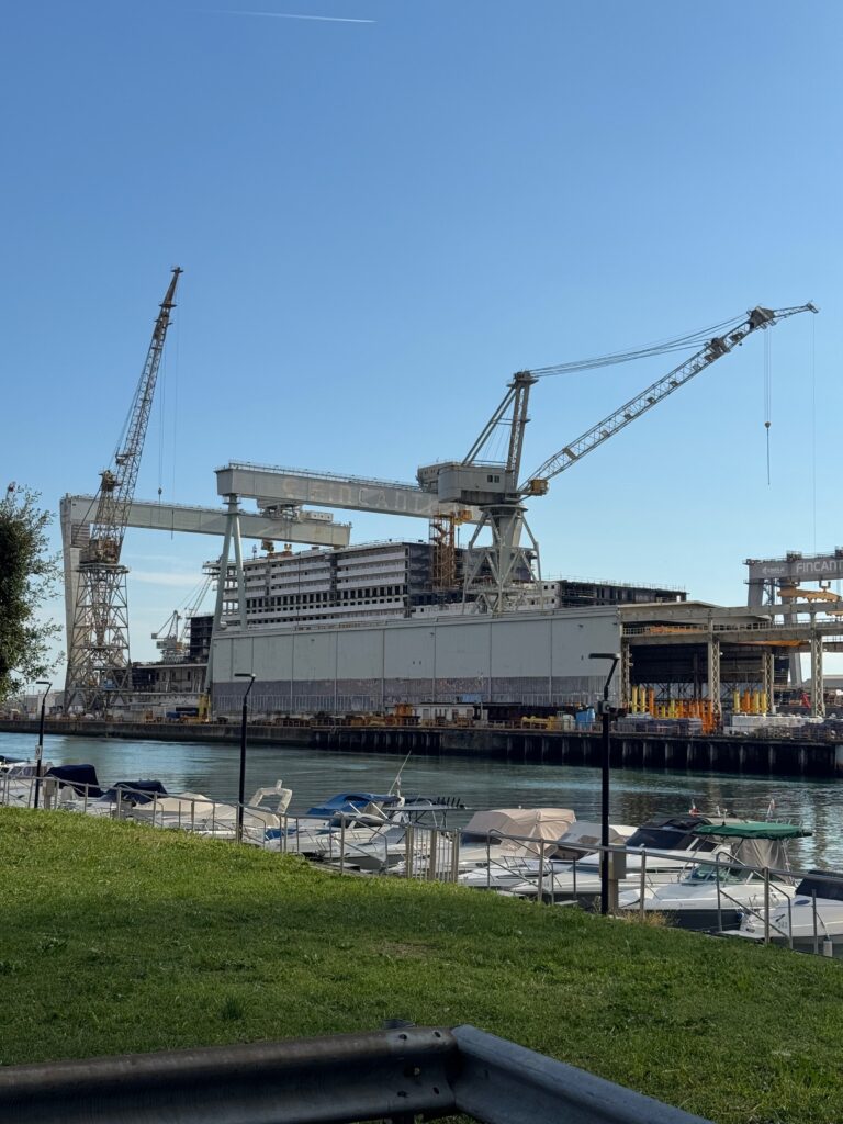 Norwegian Bella construction context at Fincantieri shipyard in Monfalcone, Italy
