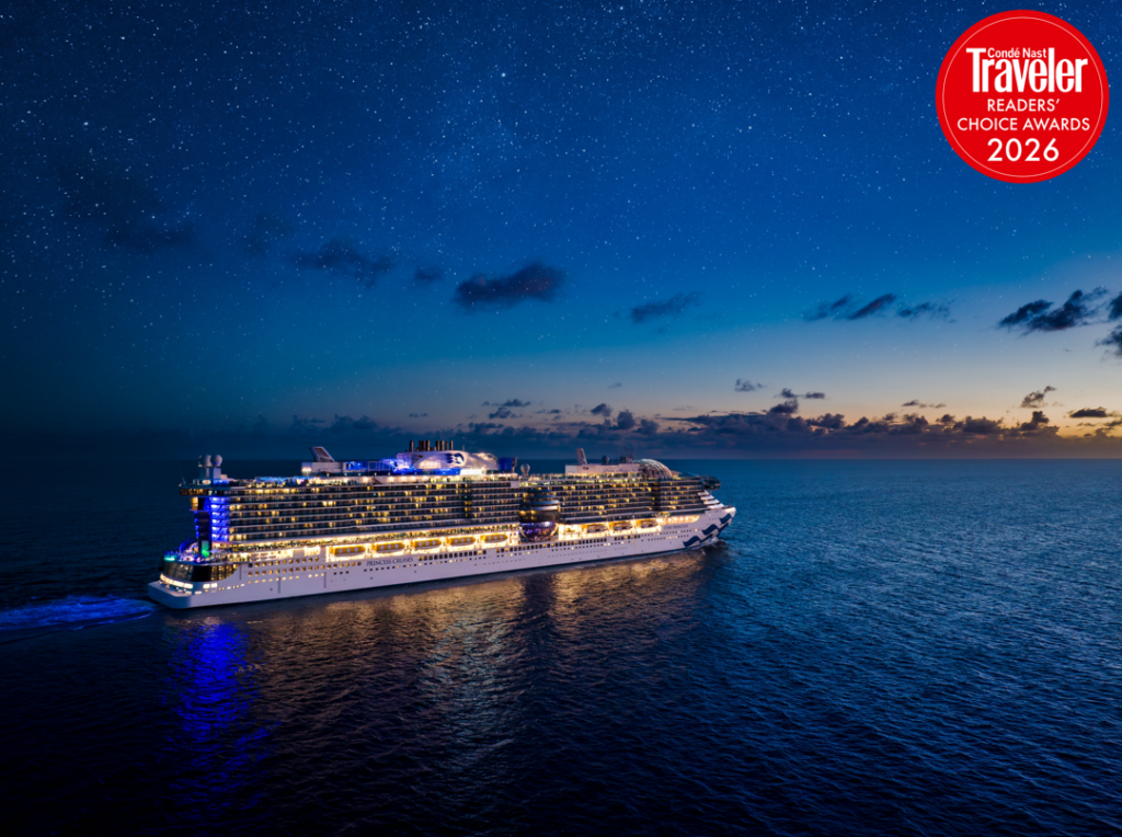 Princess Cruises ship sailing under the Condé Nast Traveler Readers’ Choice Awards 2026 badge