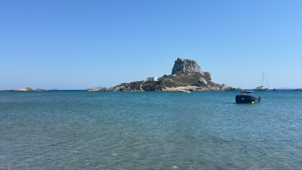 Agios Stefanos Beach and Kastri Island in Kos, Greece