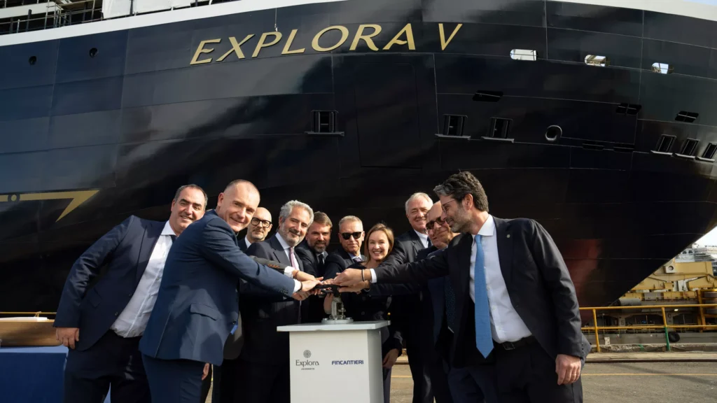 Representatives at the EXPLORA V construction milestone ceremony at Fincantieri | EXPLORA V float out