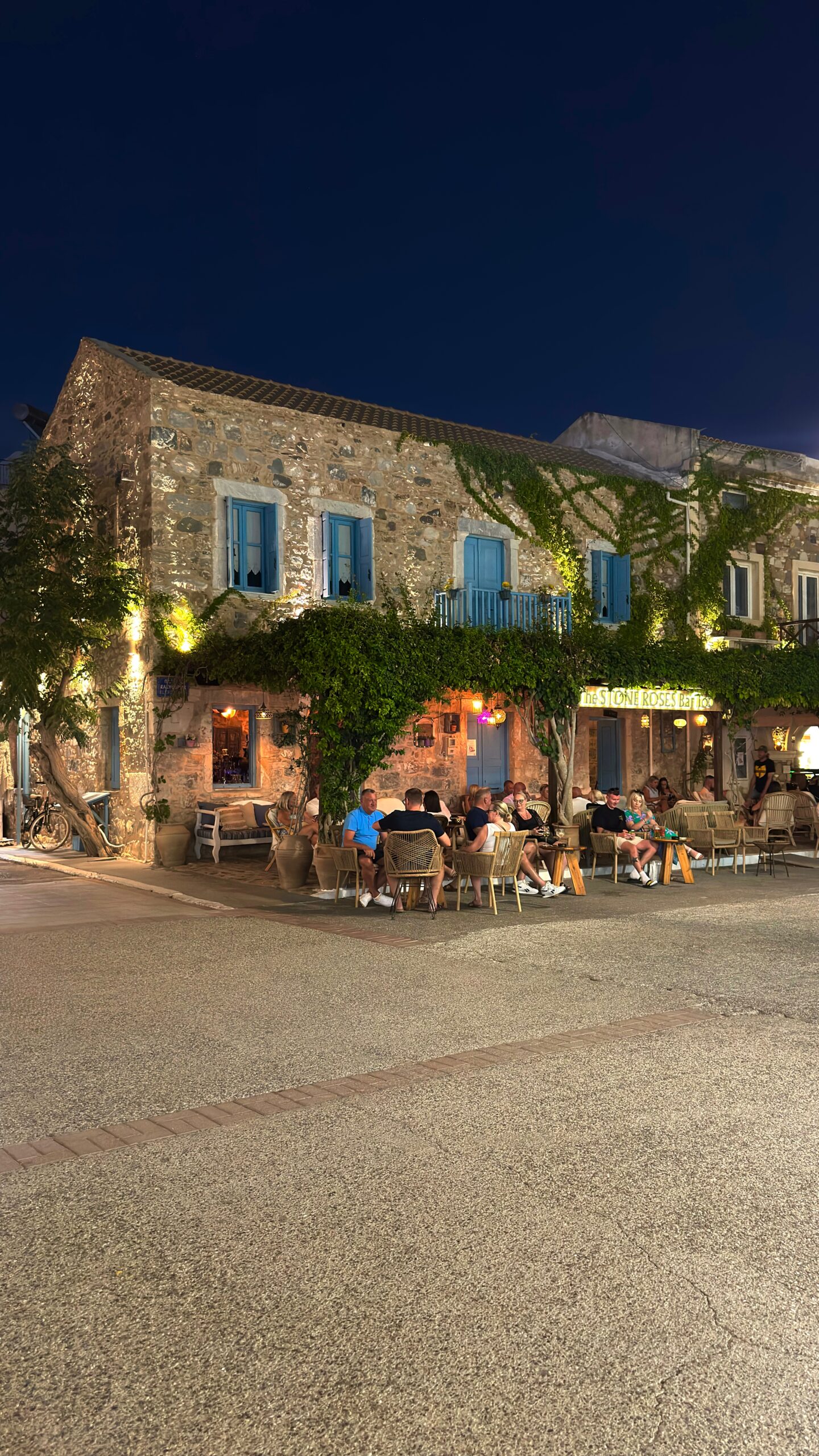 Kardamena waterfront restaurants at night in Kos Greece